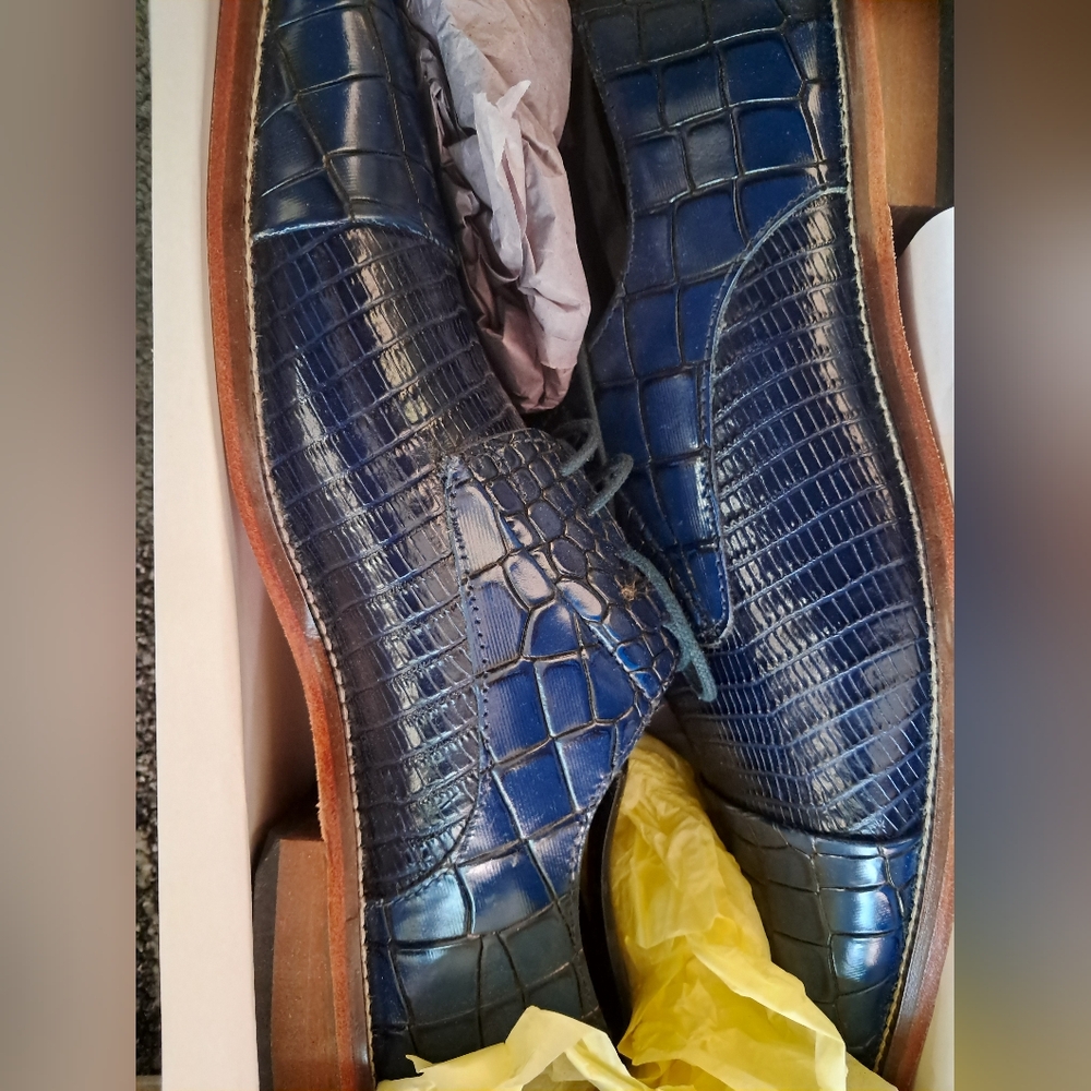 Stacy Adams Navy Crocodile Texture Oxfords NIB 9.5